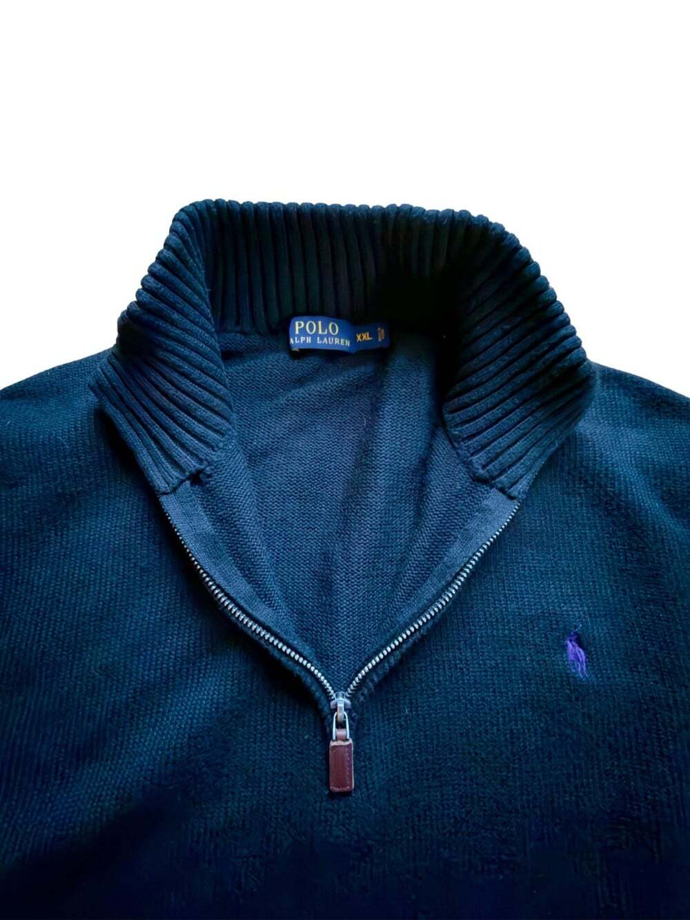 Polo Ralph Lauren Men’s Black Cotton Mock Neck 1/4 Zip Sweater XXL Purple Pony
